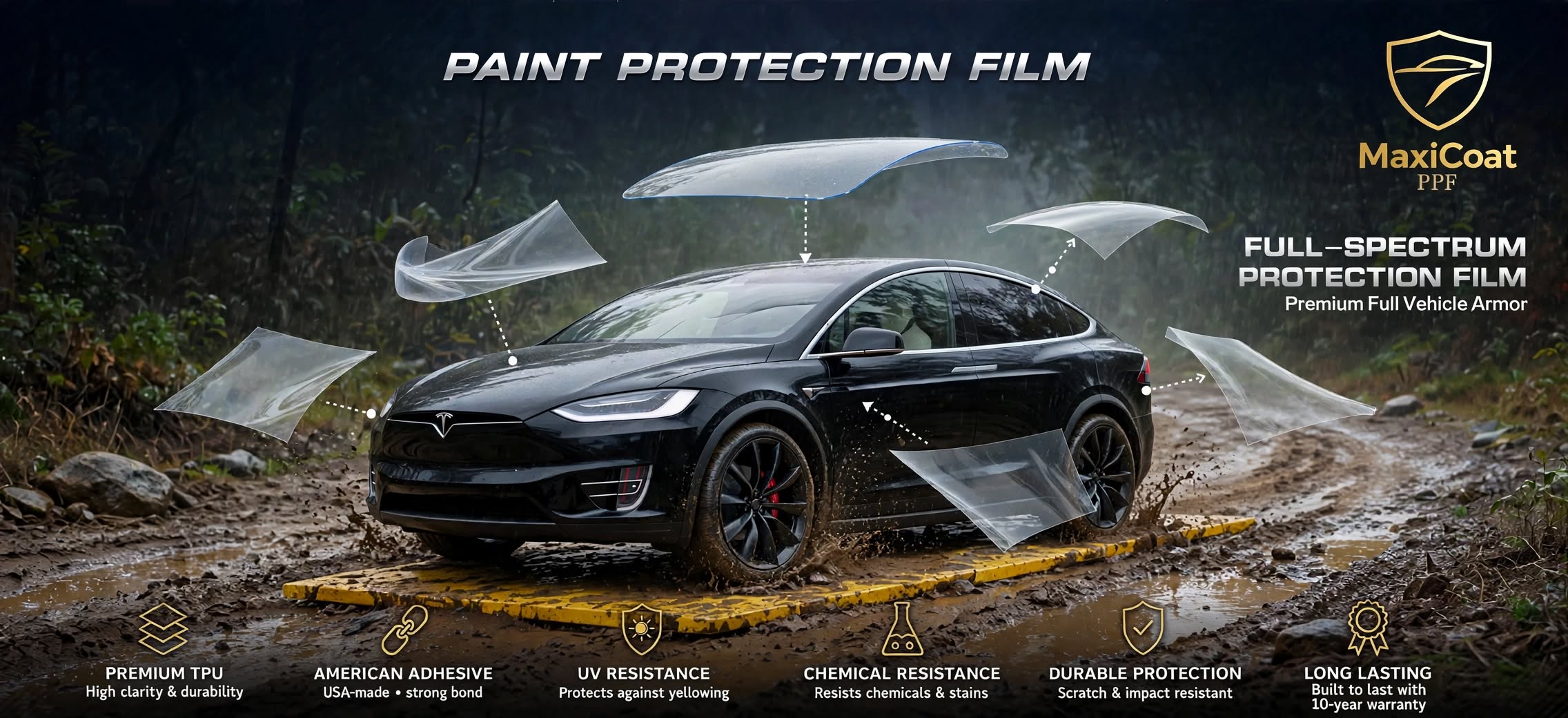 MaxiCoat PPF film panels being applied to a black SUV